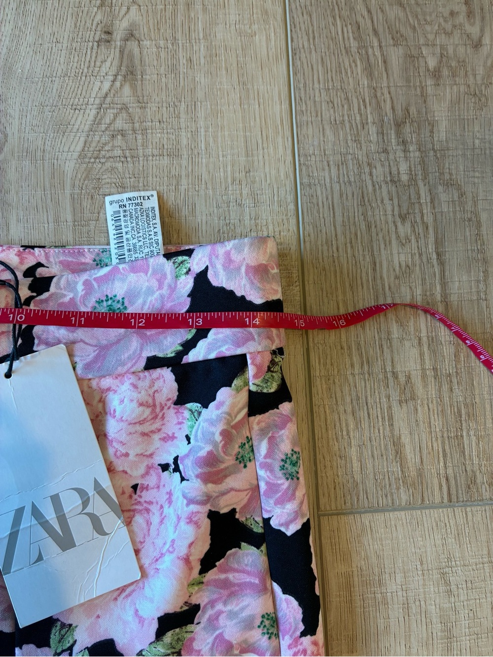 NWT Zara Pink & Black Floral boot cut Pants Large high rise stretch coquette - Picture 6 of 7
